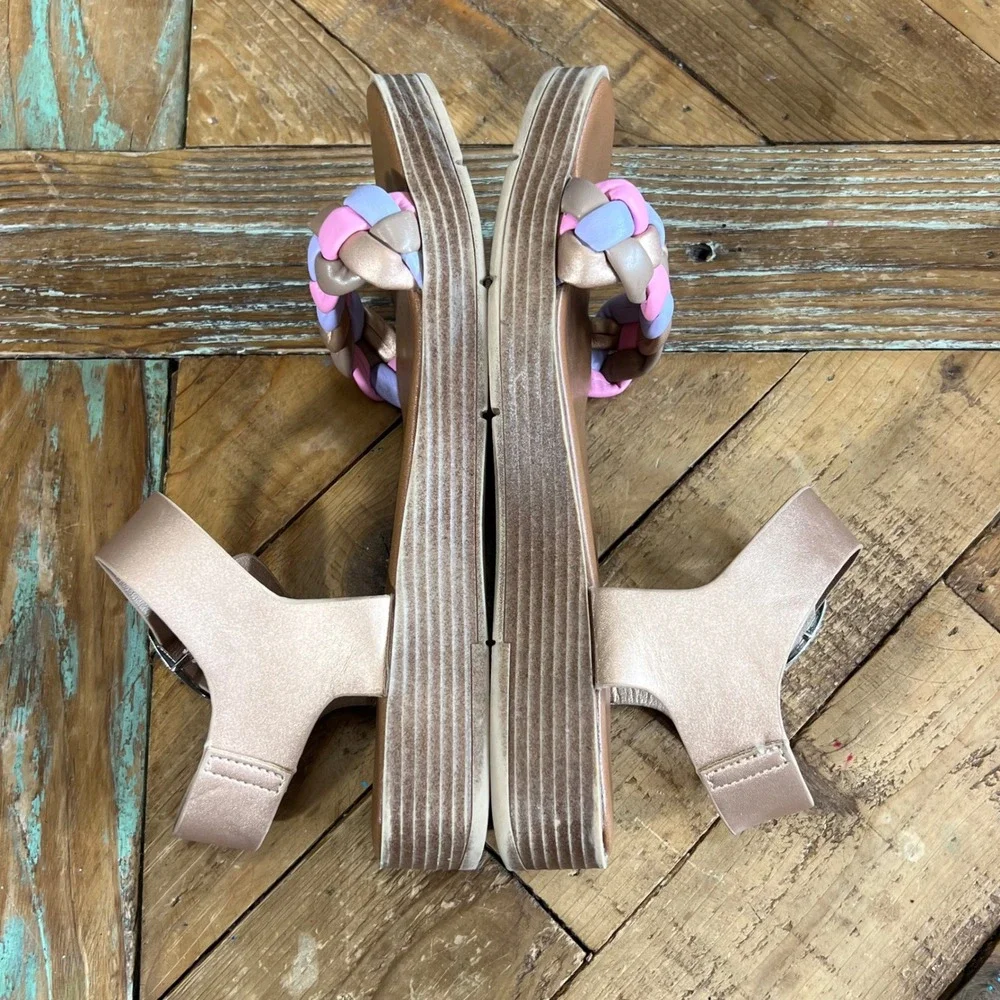 Steve Madden Girls Rose Gold Braided Strap Low Platform Wedge‎ Sandals Size 4